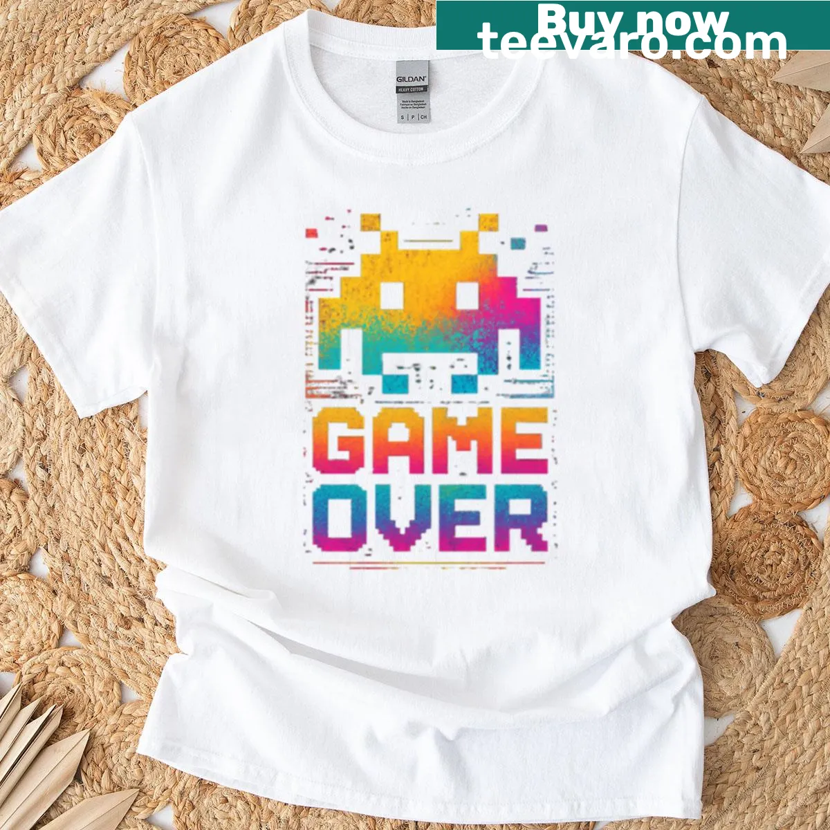 T-shirt with retro glitch design and 'Game Over' text for gamers — on a men's t-shirt