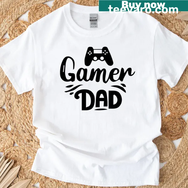 Gamer-themed illustrations on a t-shirt for dads