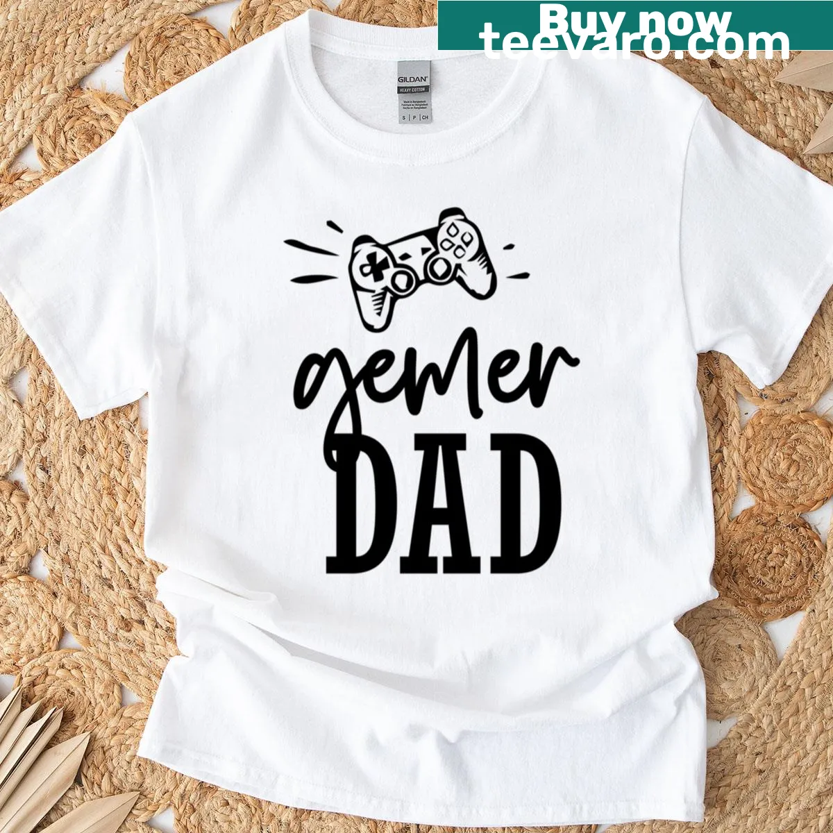 Graphic of a dad with a gaming controller on T-shirt. — on a men's t-shirt
