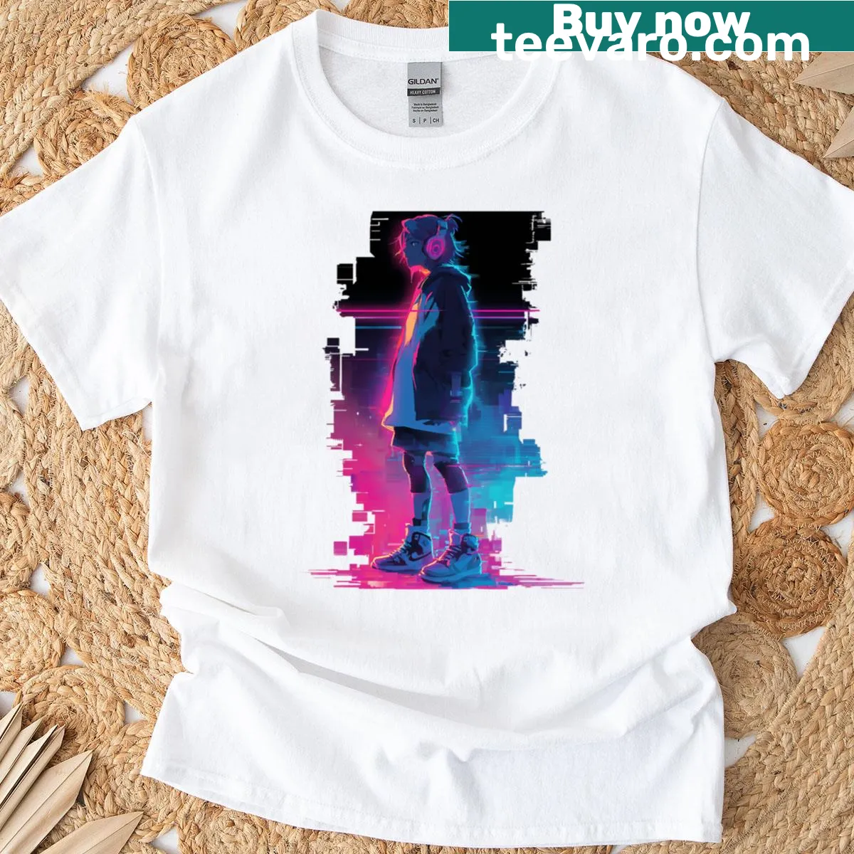 Gamer girl design with neon lights on a T-shirt — on a men's t-shirt