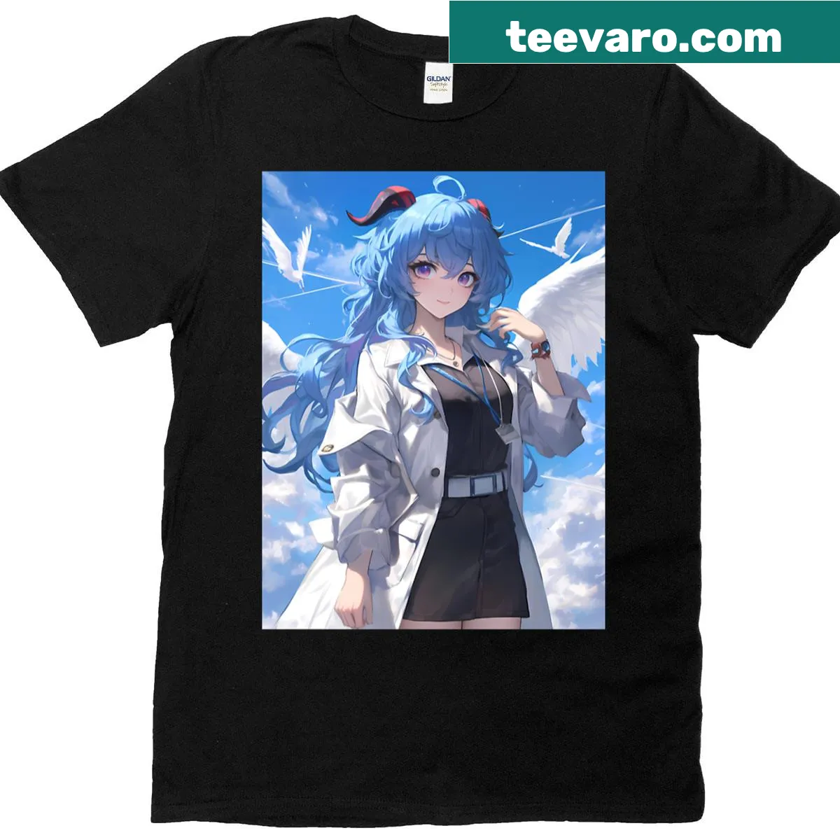 Illustration of Ganyu from Genshin Impact in a celestial design — on a men's t-shirt