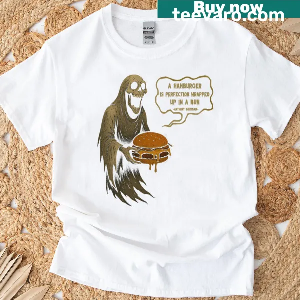 Whimsical hamburger design featuring a cheerful ghost.