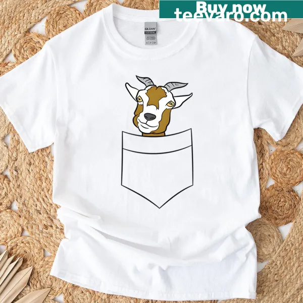 Pocket T-shirt with a goat peeking out, playful design