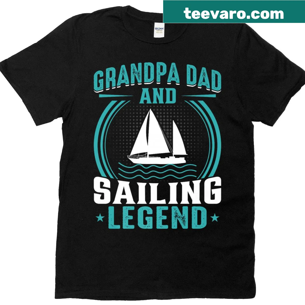 Illustrated shirt celebrating grandpas and dads as sailing legends — on a men's t-shirt