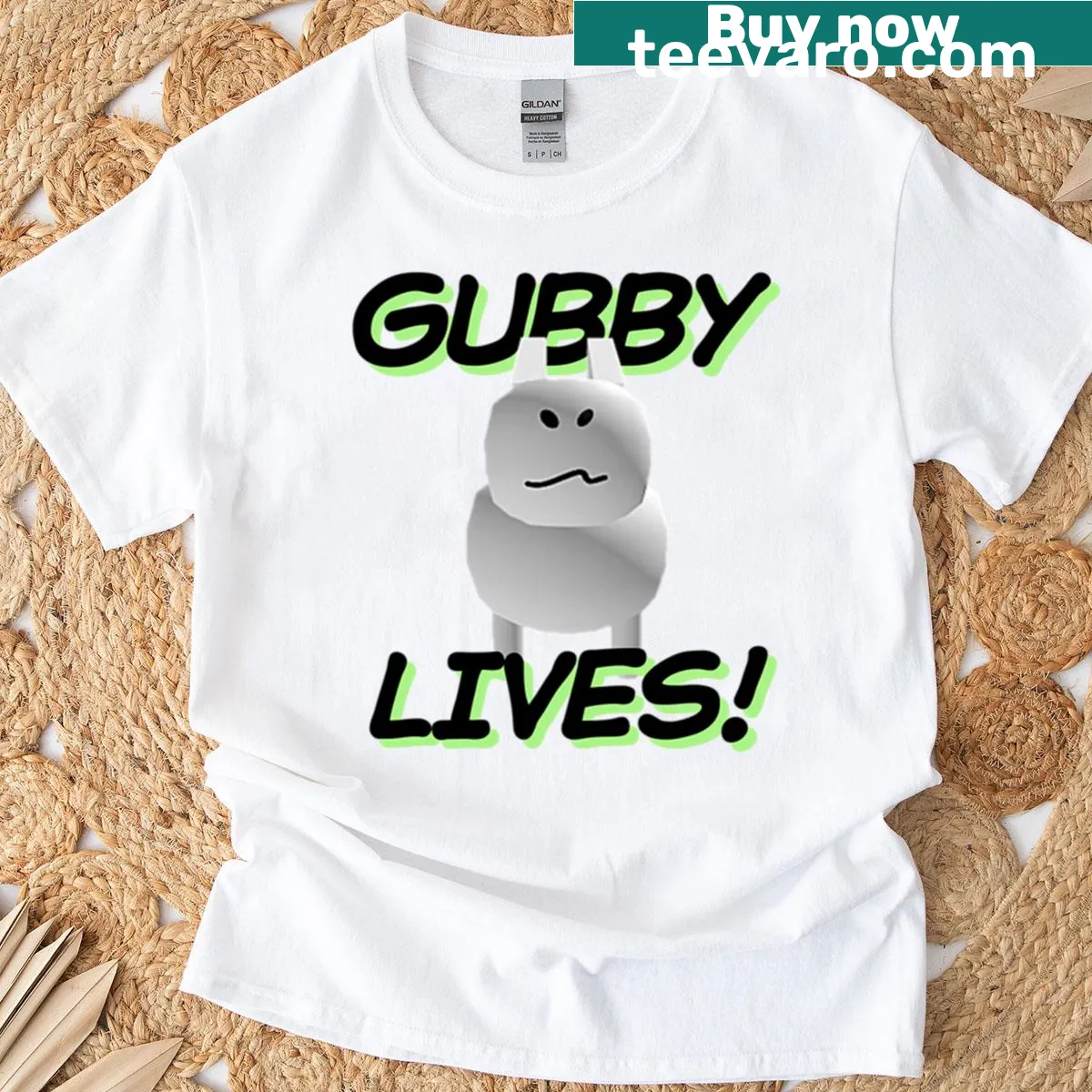Cartoon design of Gubby the Bunny from Roblox — on a men's t-shirt