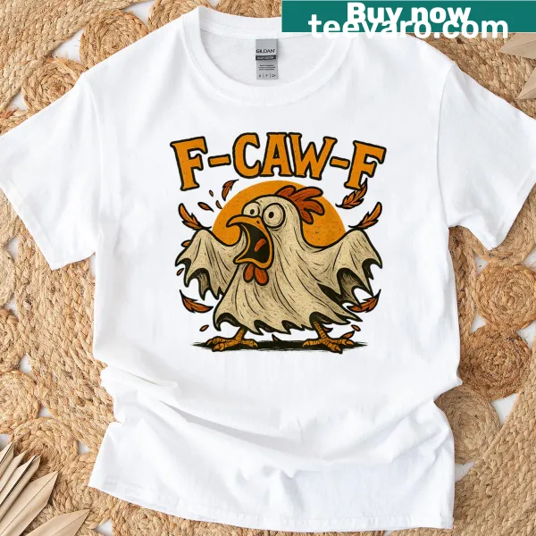 Funny Halloween Rooster t-shirt featuring ghost chicken design