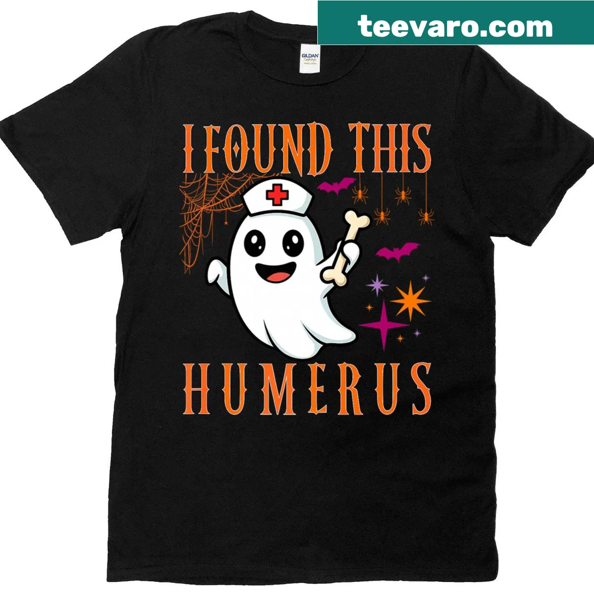 Halloween ghost nurse graphic with humor on t-shirt — on a men's t-shirt