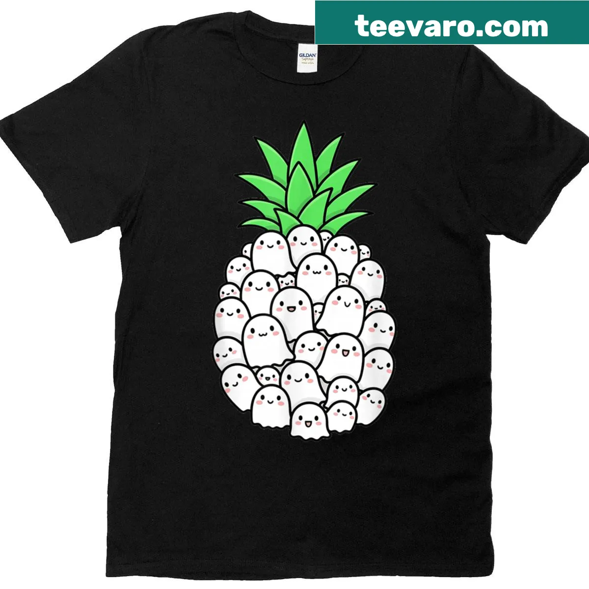 Kawaii Halloween shirt with cute ghosts and a pineapple — on a men's t-shirt