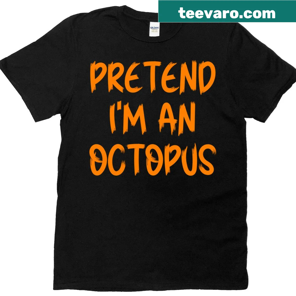 Playful t-shirt for Halloween with octopus costume design — on a men's t-shirt