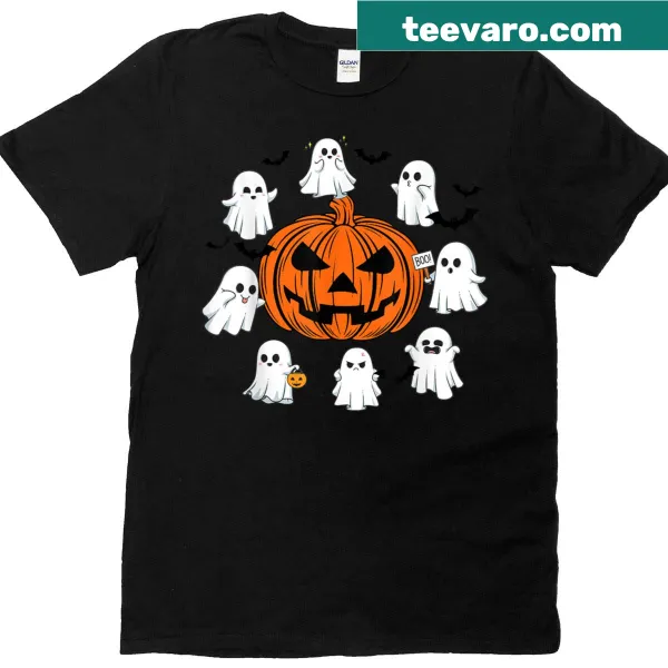 Funny Halloween t-shirt with pumpkin and ghosts saying Boo