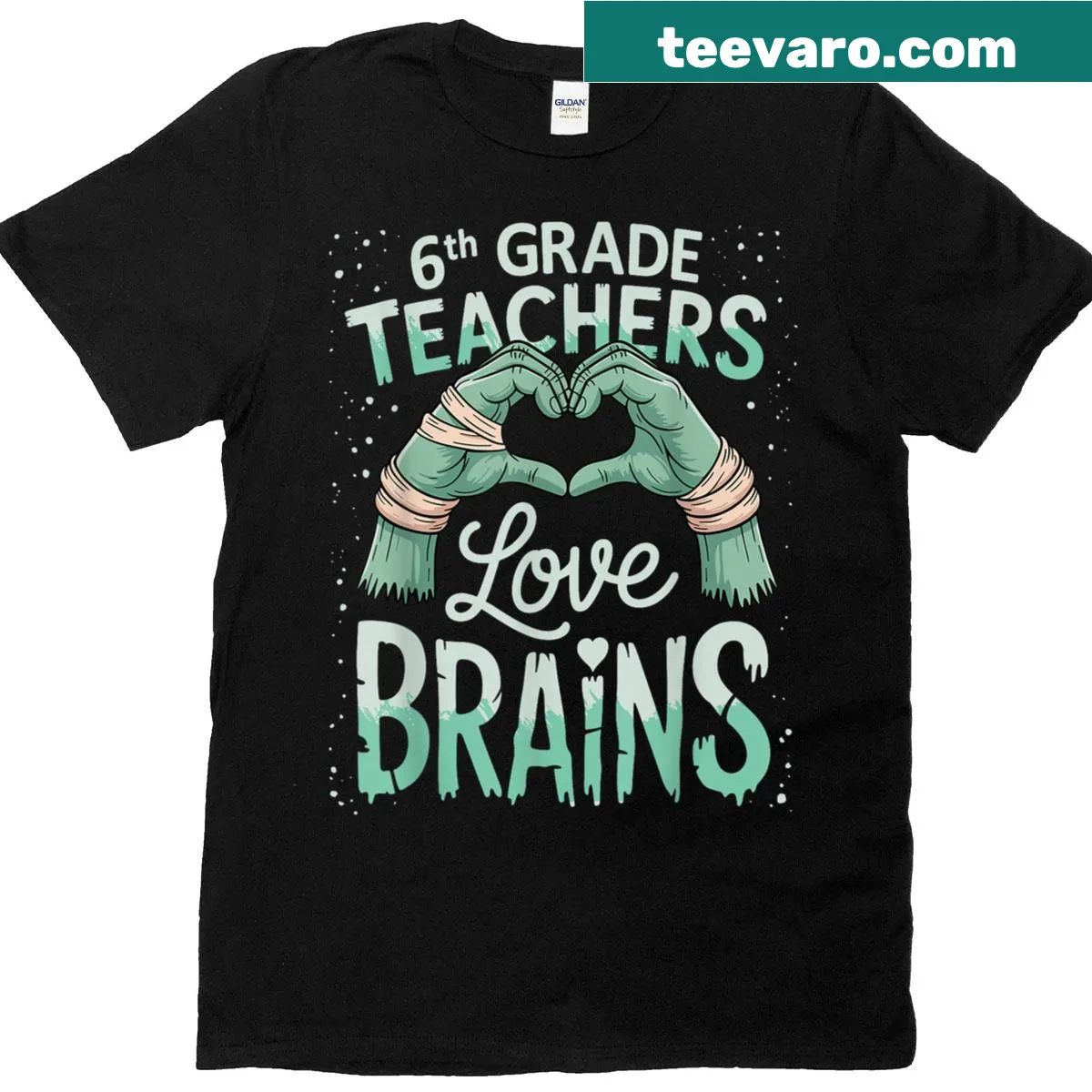 Humorous Halloween t-shirt for teachers with 'Love Brains' design — on a men's t-shirt