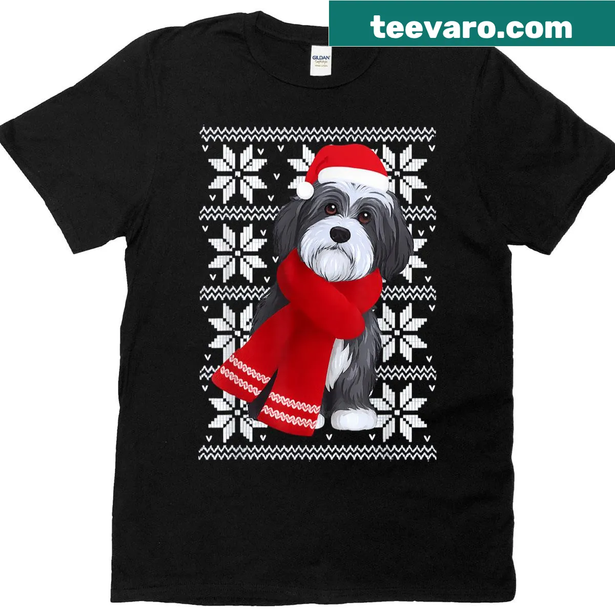 Cute cartoon Havanese dog on an ugly Christmas t-shirt — on a men's t-shirt