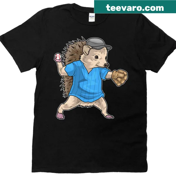 Playful hedgehog baseball graphic on a kids t-shirt