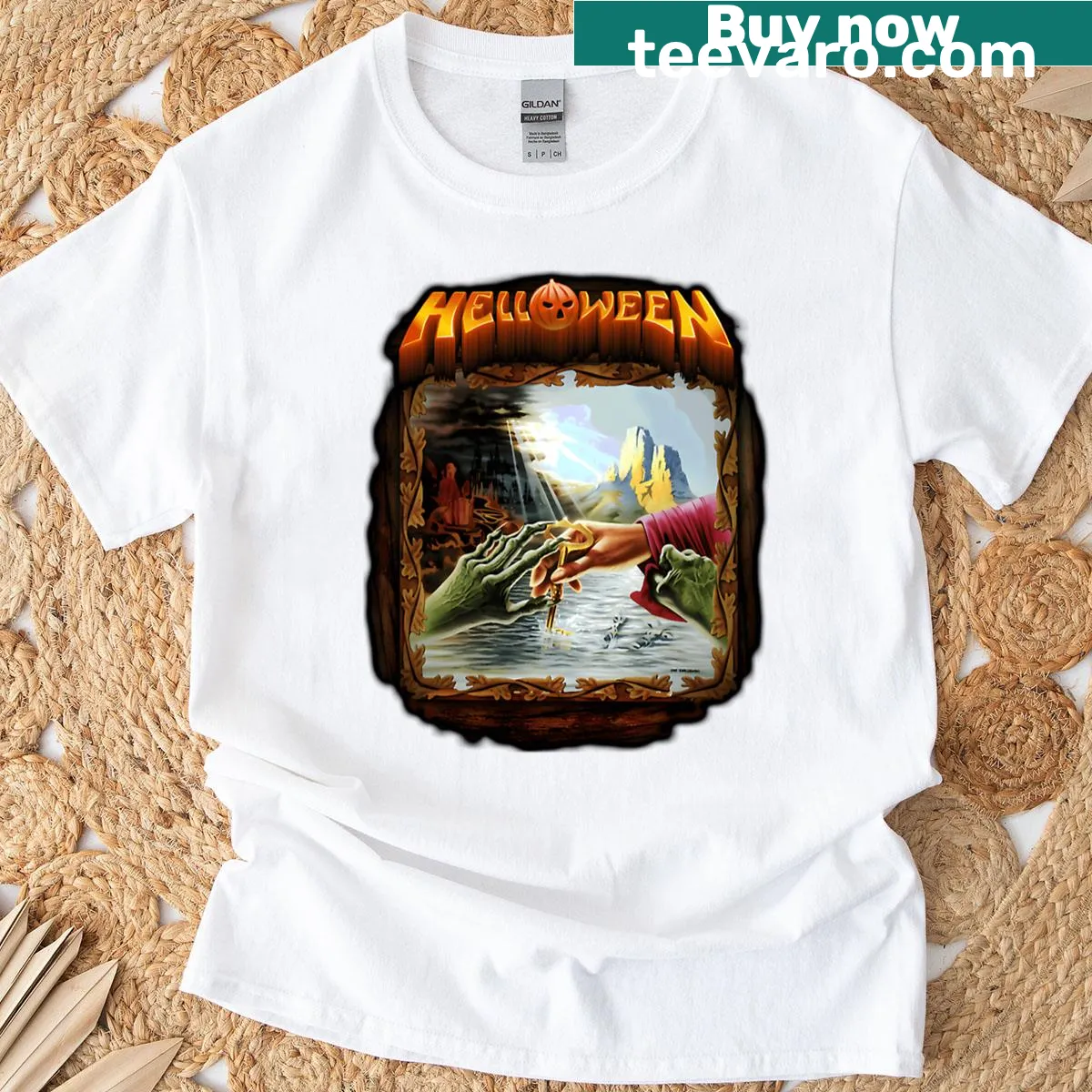T-shirt celebrating Helloween power metal band — on a men's t-shirt