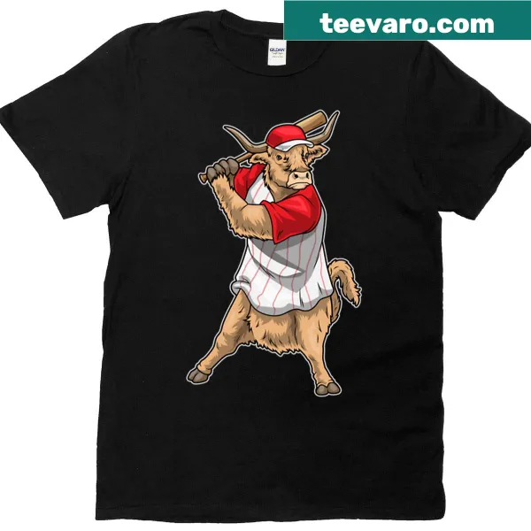 Highland cow with baseball bat illustration on a t-shirt
