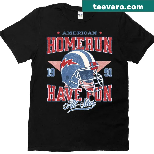 Playful typography design celebrating American sports with the phrase 'Homerun Have Fun'