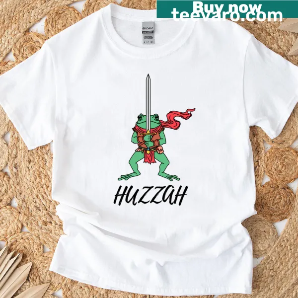 Whimsical t-shirt with the term 'Huzzah' and feather graphic
