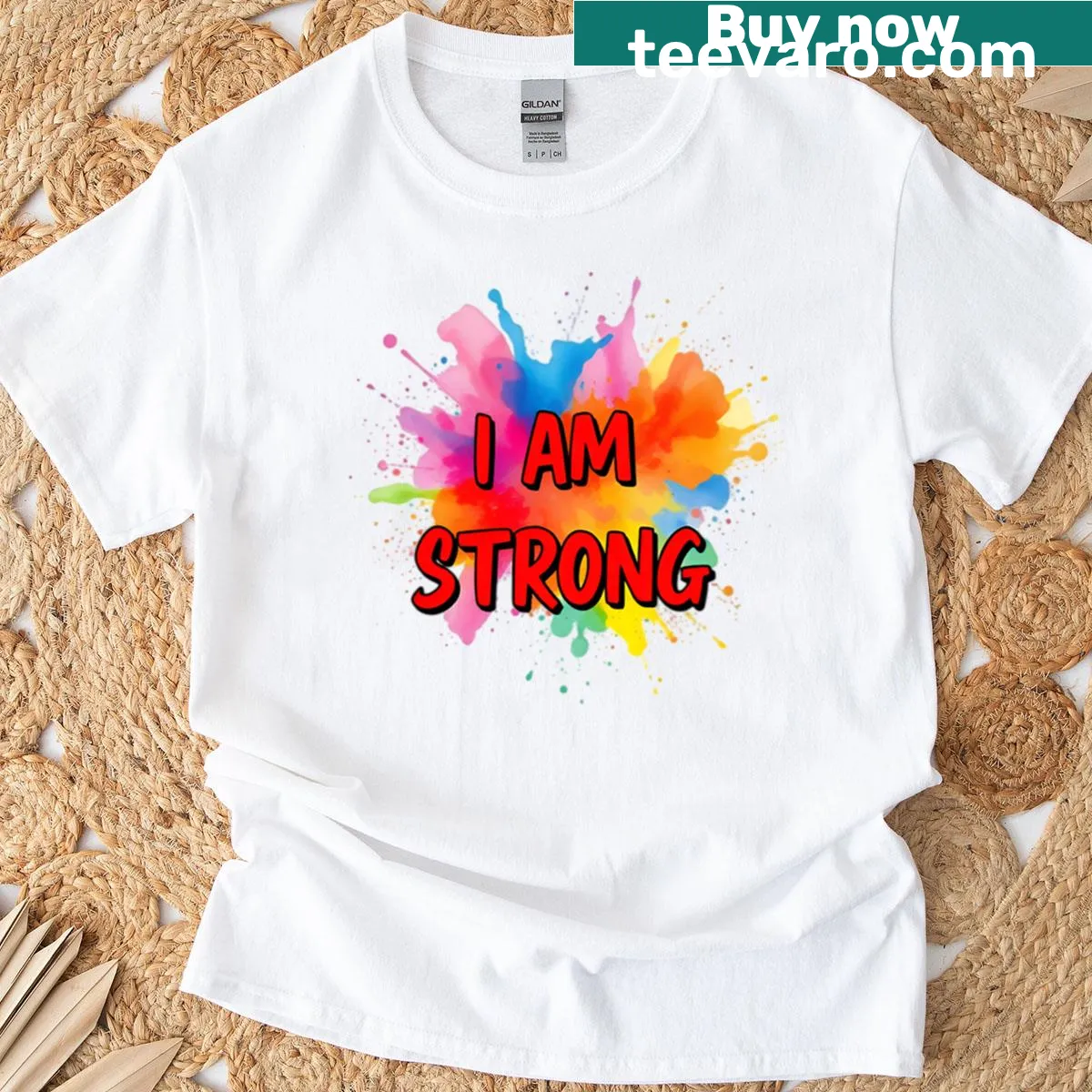 Active T-shirt with watercolor splash design promoting strength — on a men's t-shirt