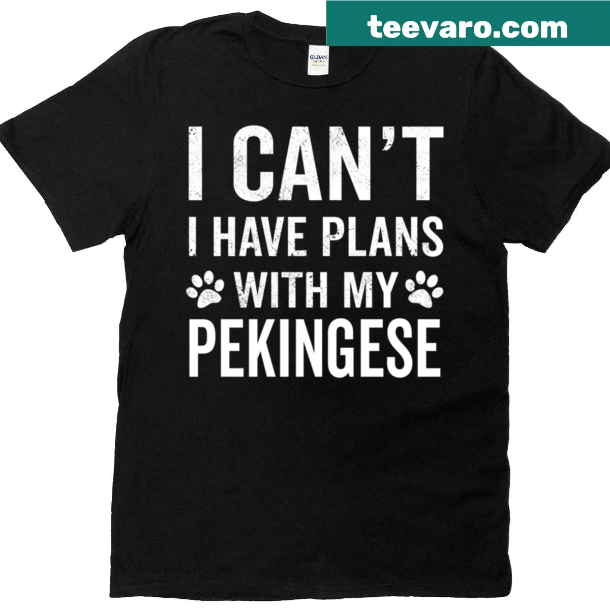 Oversized t-shirt with humorous 'I Can't, I Have Plans With My Pekingese' text — on a men's t-shirt