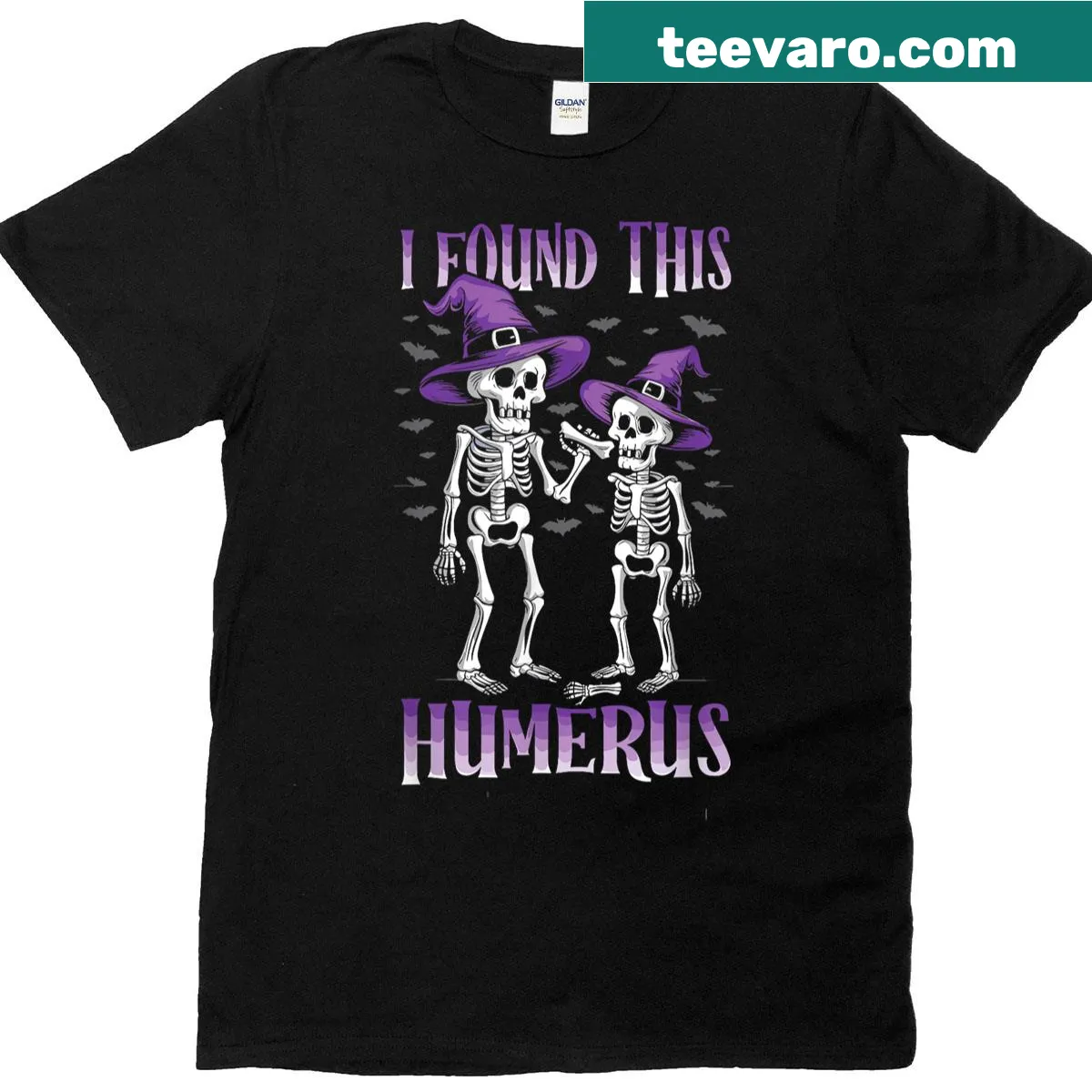 Funny Halloween t-shirt with the pun 'I Found This Humerus' — on a men's t-shirt