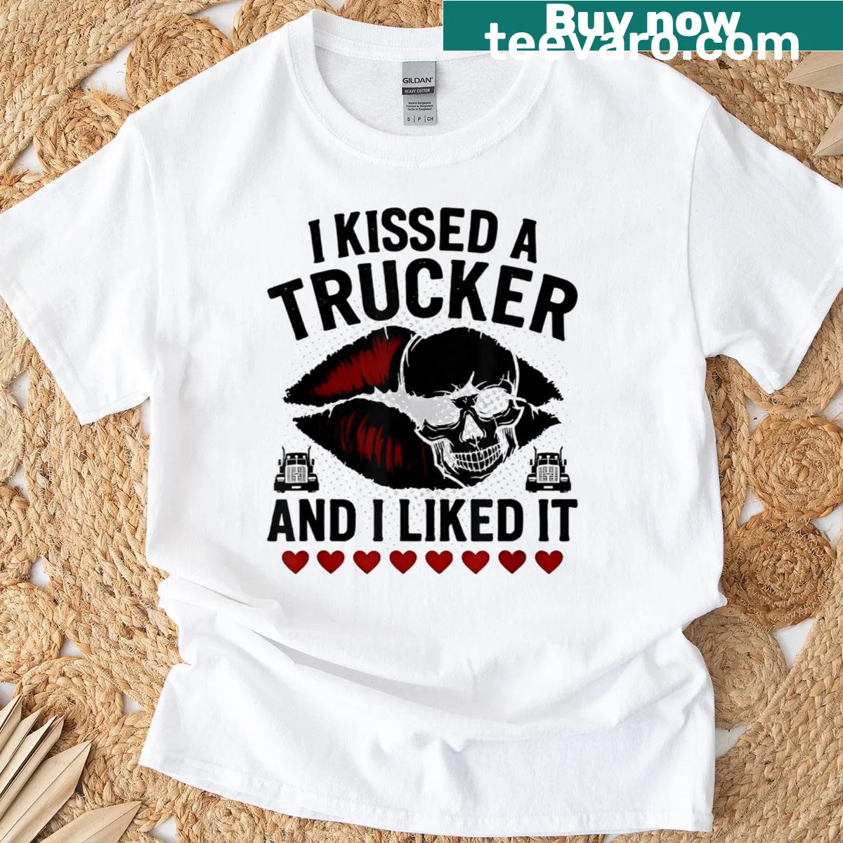 T-shirt with the phrase 'I Kissed A Trucker And I Liked It' — on a men's t-shirt