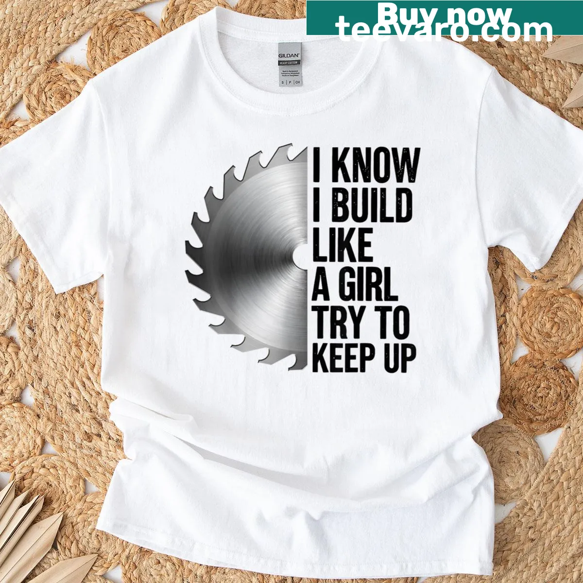 Empowering T-shirt for women in woodworking with a motivating quote — on a men's t-shirt