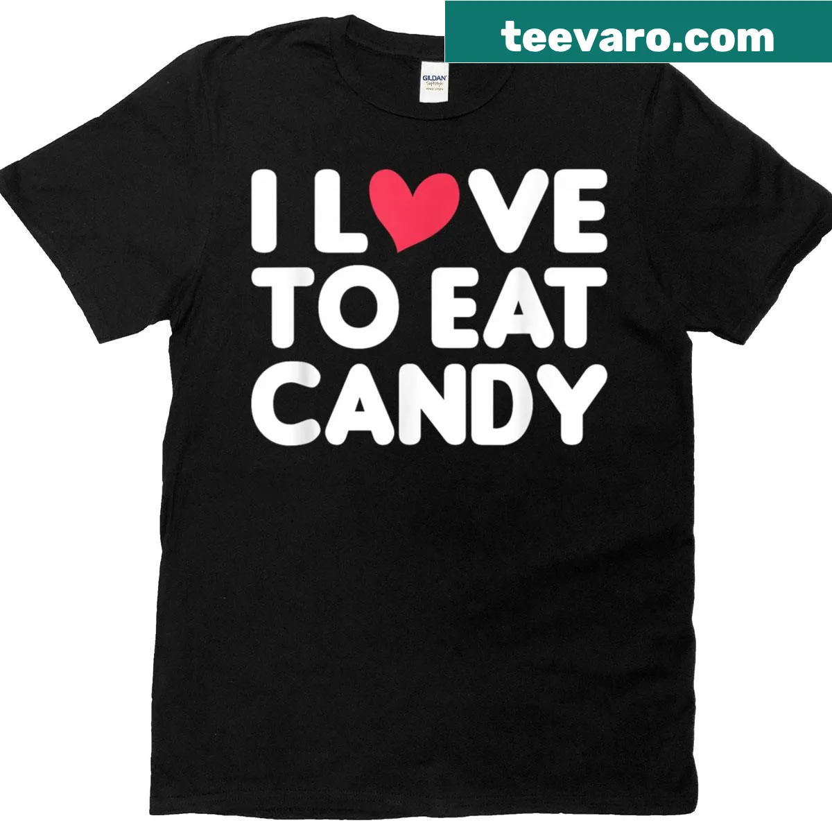 Couple t-shirt featuring whimsical 'I Love To Eat Candy' design — on a men's t-shirt