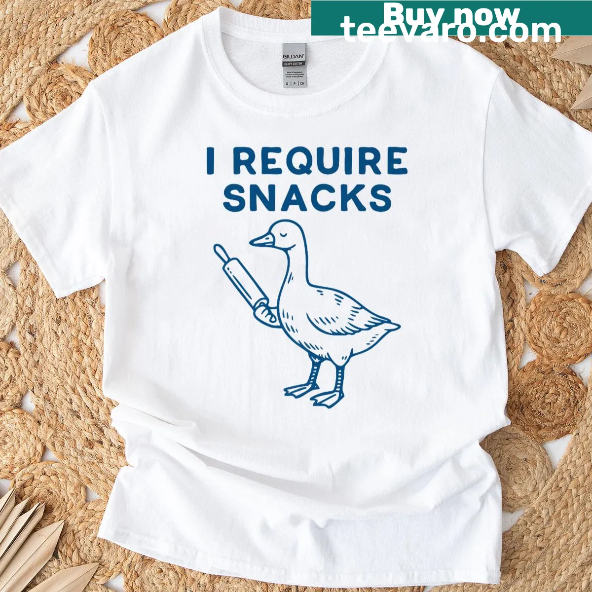 Funny T-shirt with the text 'I Require Snacks Silly Goose' — on a men's t-shirt