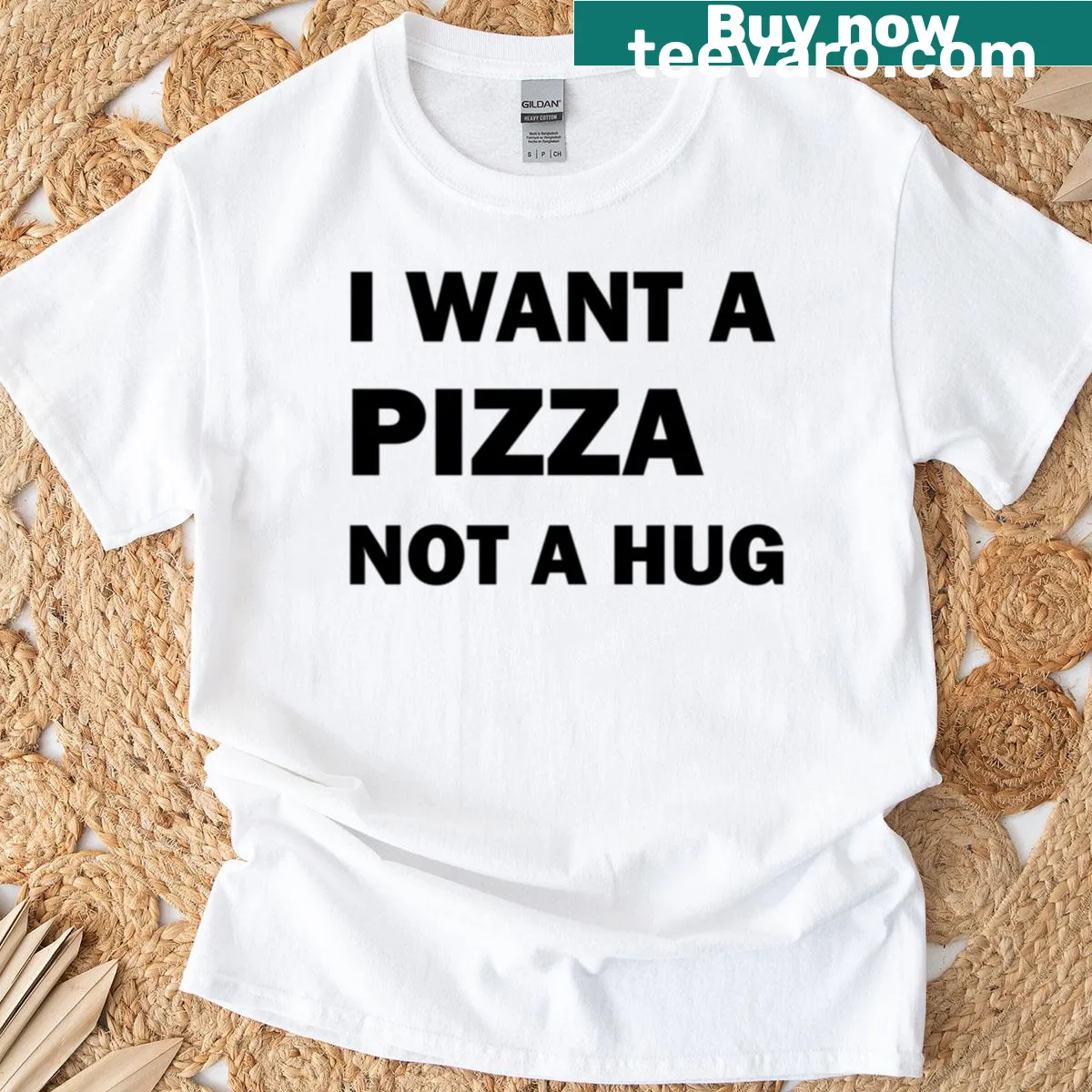 Funny T-shirt with the phrase 'I Want A Pizza Not A Hug'. — on a men's t-shirt