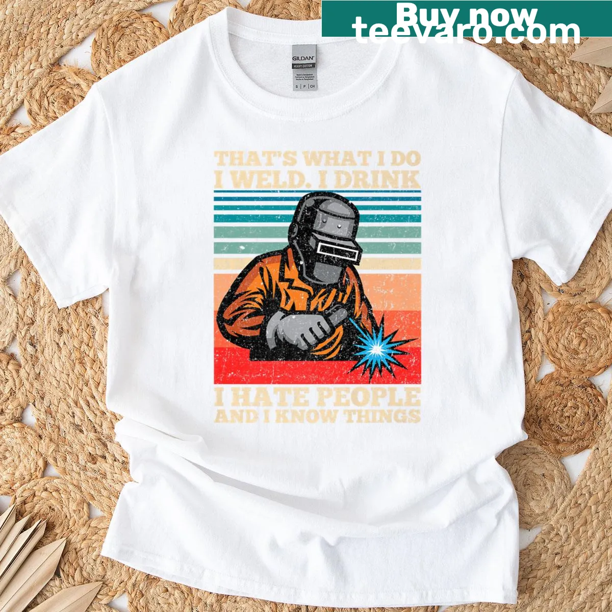 Distressed t-shirt with a humorous welding quote — on a men's t-shirt