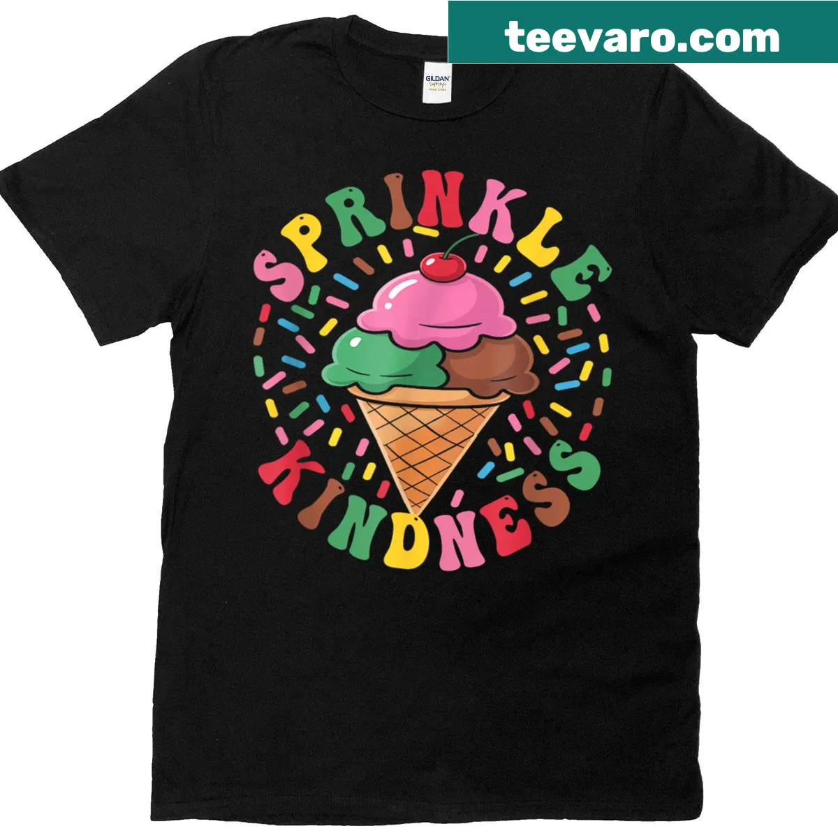 Funny ice cream lover t-shirt with sprinkles and kindness message — on a men's t-shirt