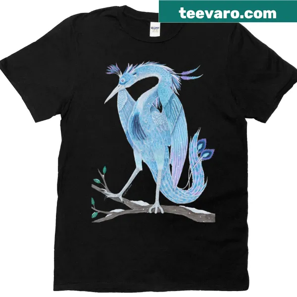T-shirt featuring a phoenix perched on a snowy branch in a winter scene