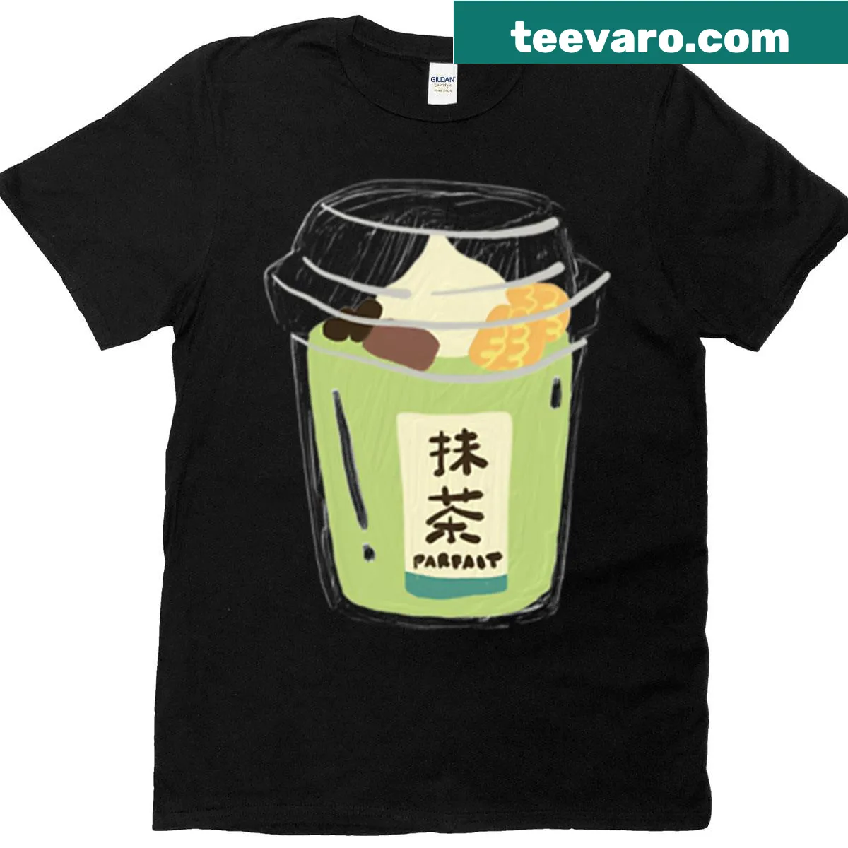 Illustration of iced matcha drink in plastic cup on t-shirt — on a men's t-shirt