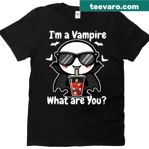 Cute vampire design on a T-shirt with boba drink for Halloween