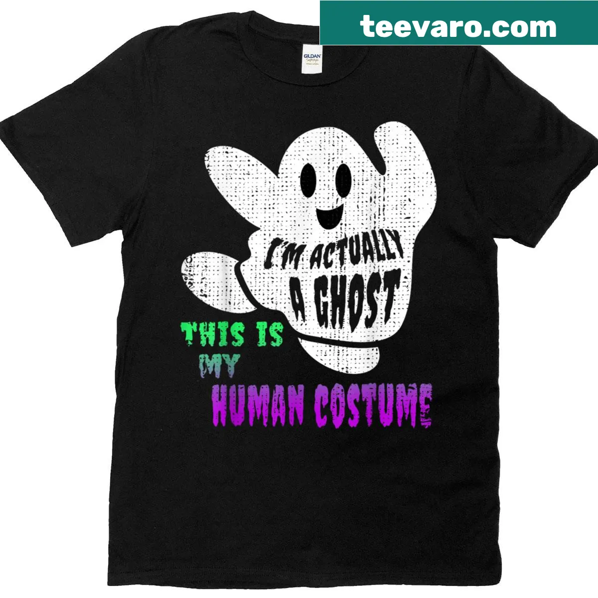 Cute ghost design with Halloween slogan on T-shirt — on a men's t-shirt