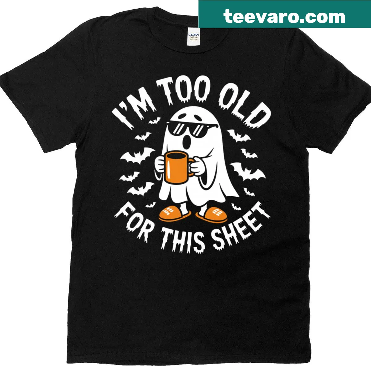 Funny Halloween T-shirt with ghost graphic and humorous text — on a men's t-shirt