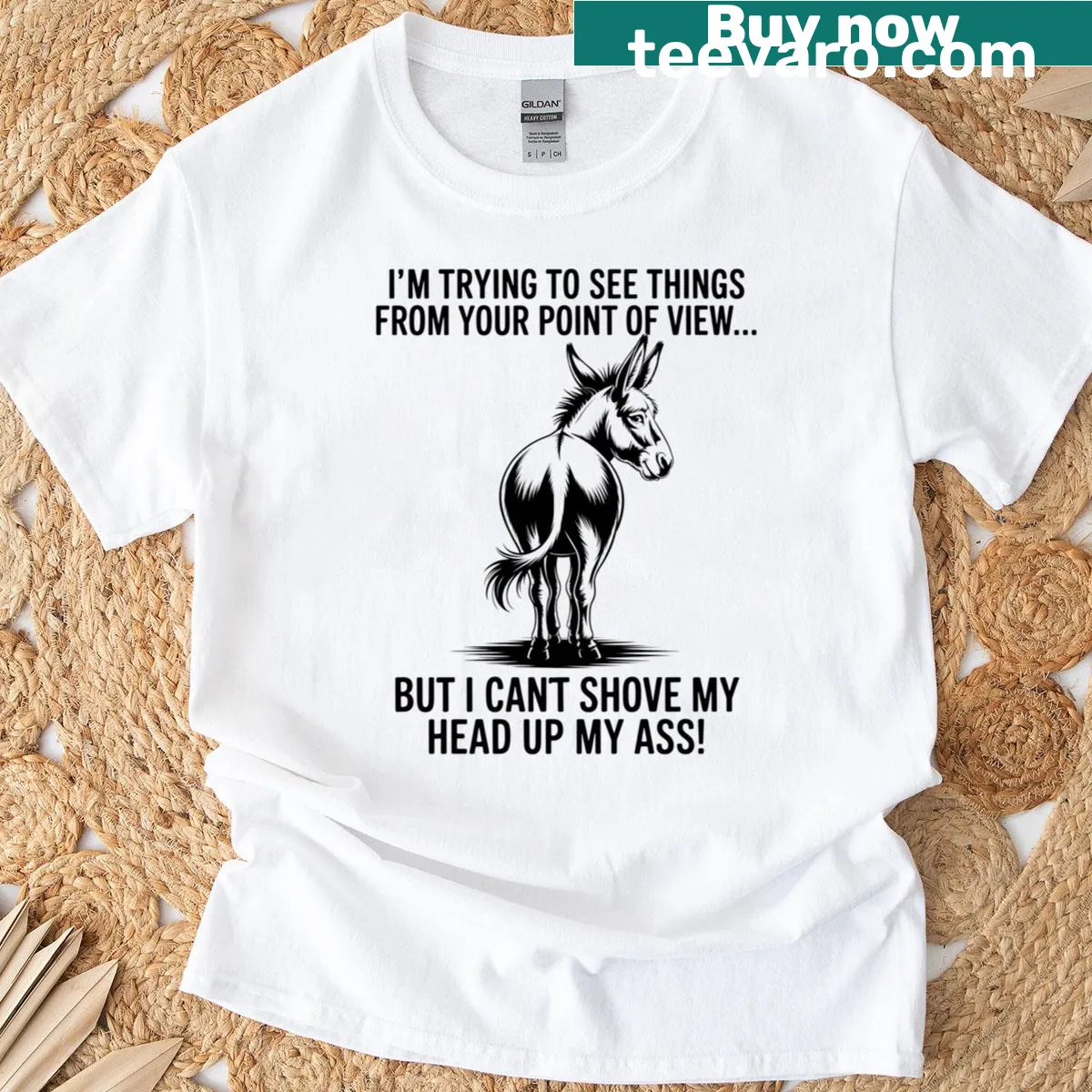 Funny donkey graphic t-shirt with clever phrase — on a men's t-shirt