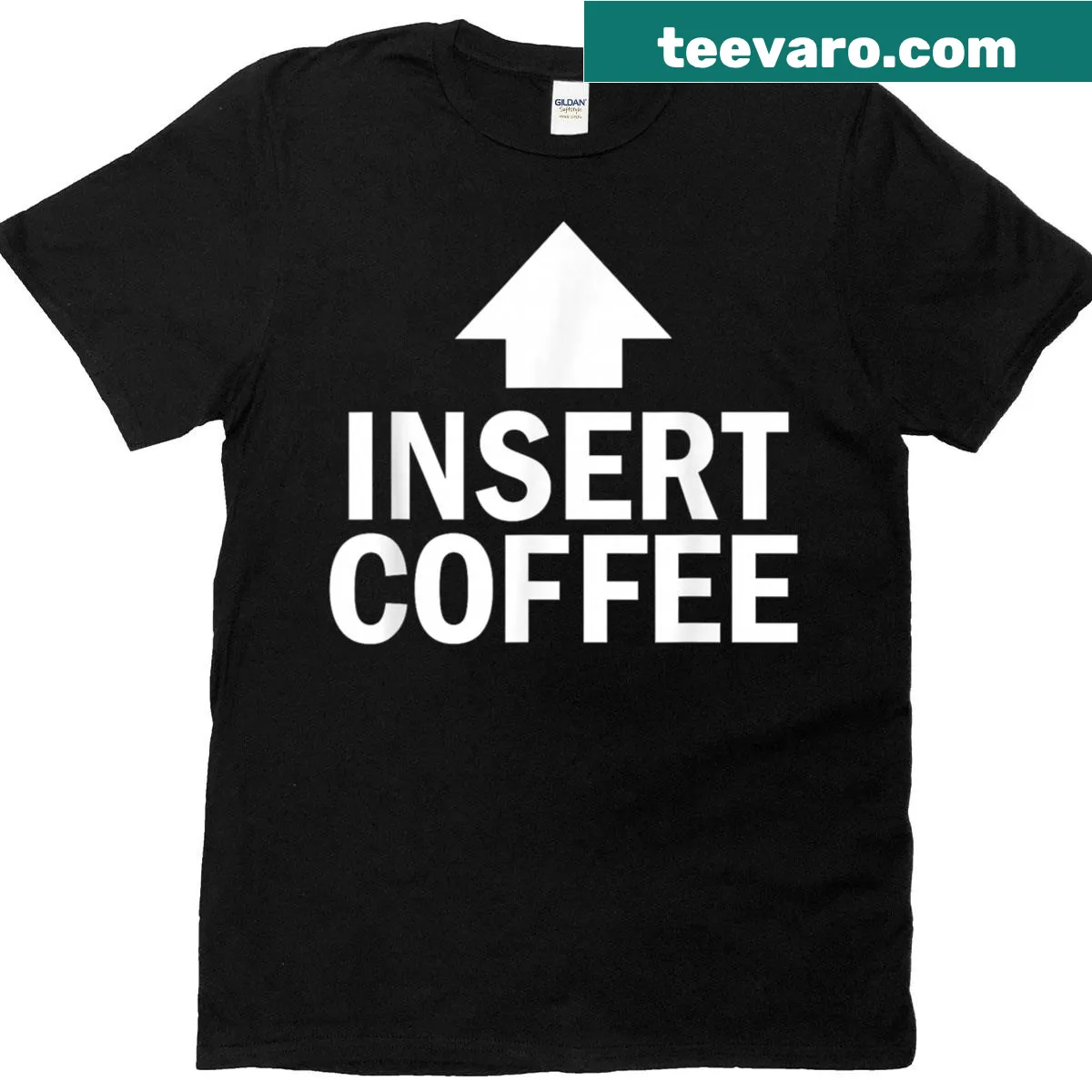 Thanksgiving t-shirt with coffee pointing arrow — on a men's t-shirt
