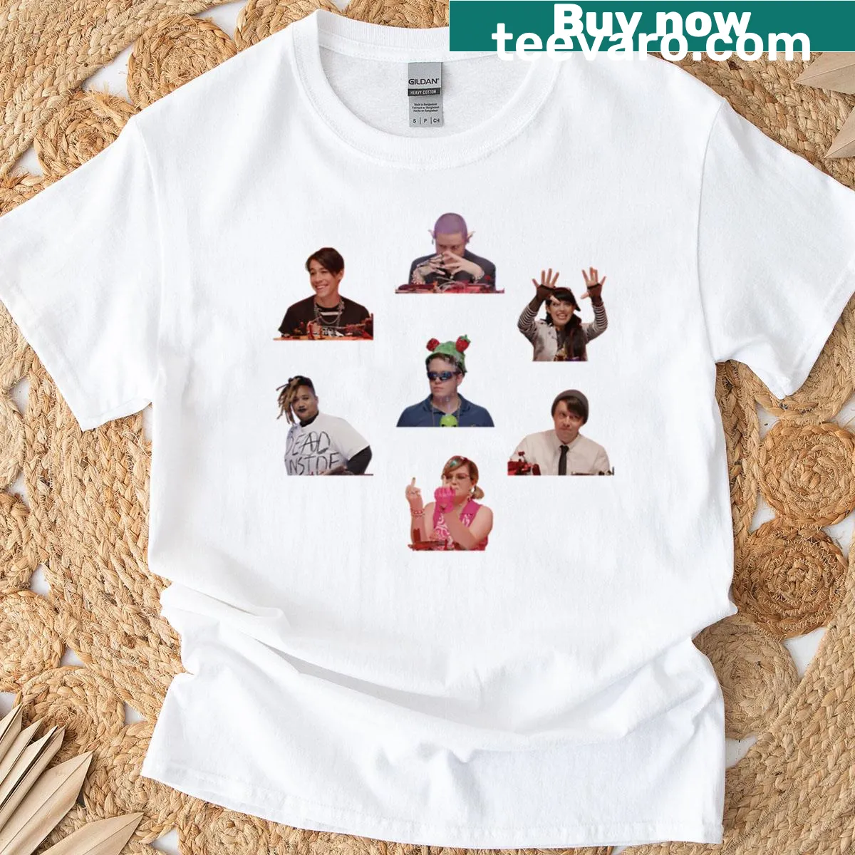 Adventurous heroes sticker pack graphic T-shirt — on a men's t-shirt