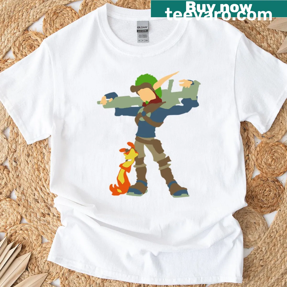 Jak and Daxter adventure graphic T-shirt — on a men's t-shirt