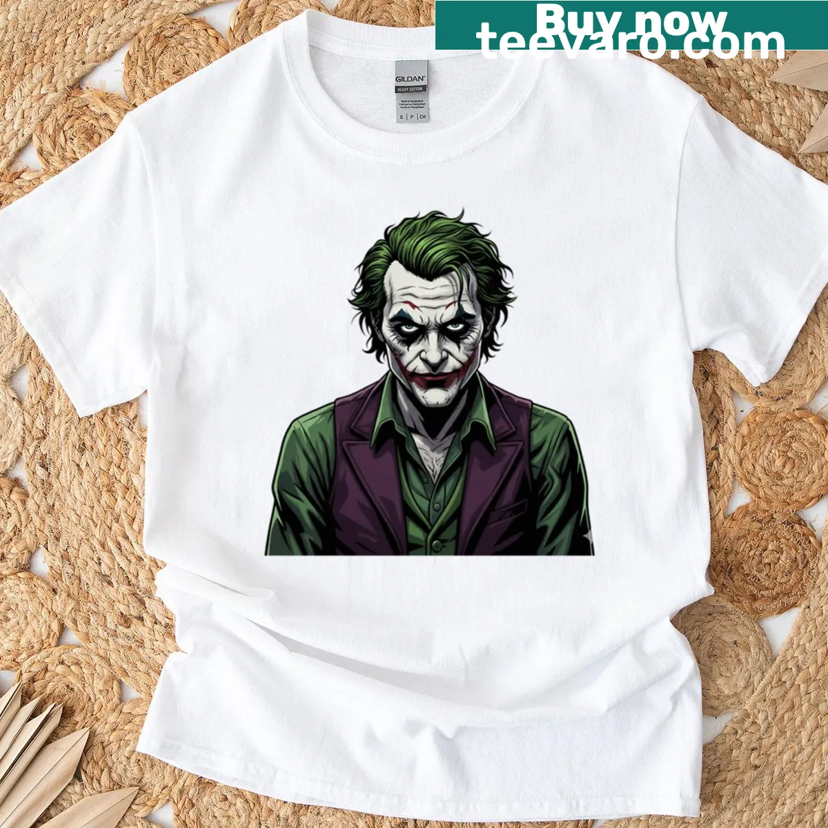 T-shirt featuring a dark portrait of the Joker character — on a men's t-shirt