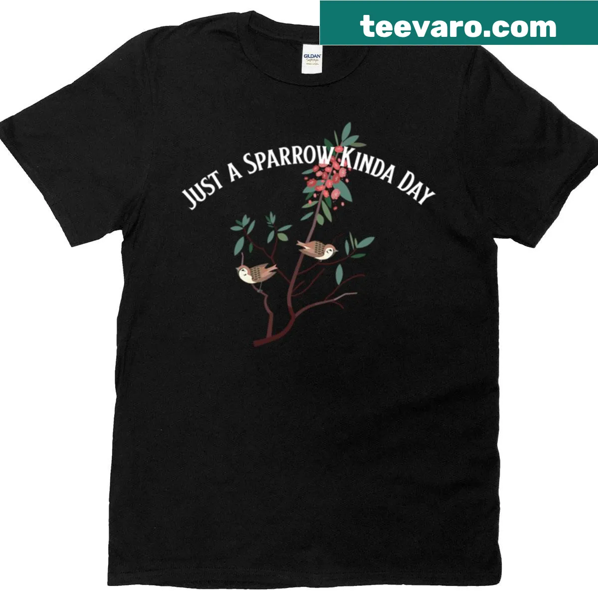 T-shirt with a delightful sparrow graphic and text — on a men's t-shirt