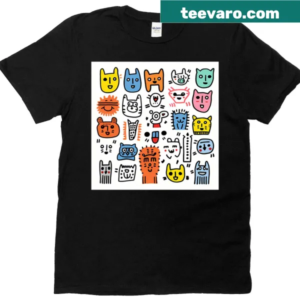 T-shirt with an array of playful doodle characters