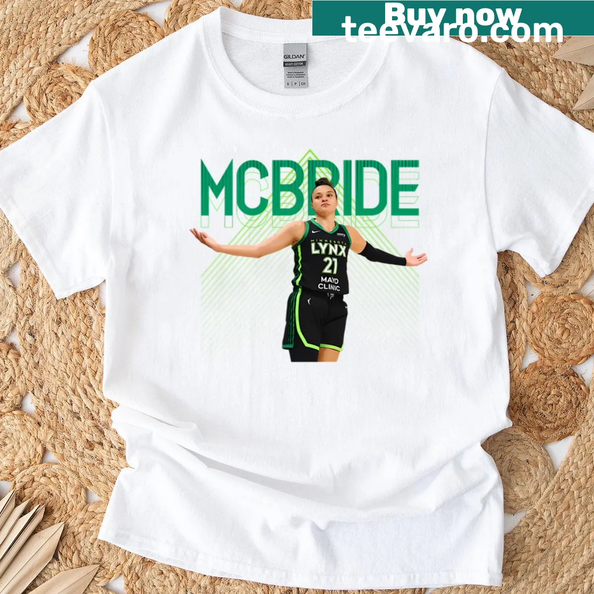 Illustrated T-shirt featuring Kayla McBride and the Minnesota Lynx — on a men's t-shirt