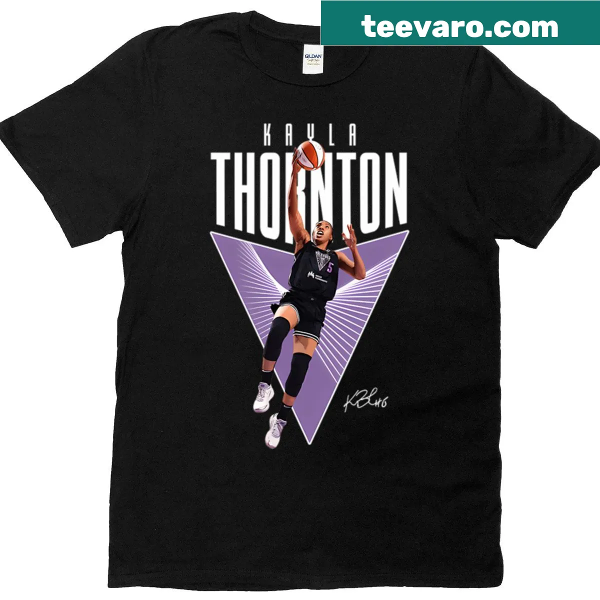 Illustrative T-shirt featuring Kayla Thornton of the Golden State Valkyries — on a men's t-shirt