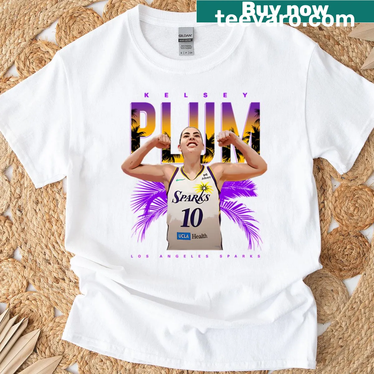 Kelsey Plum Los Angeles Sparks printed on a t-shirt — on a men's t-shirt