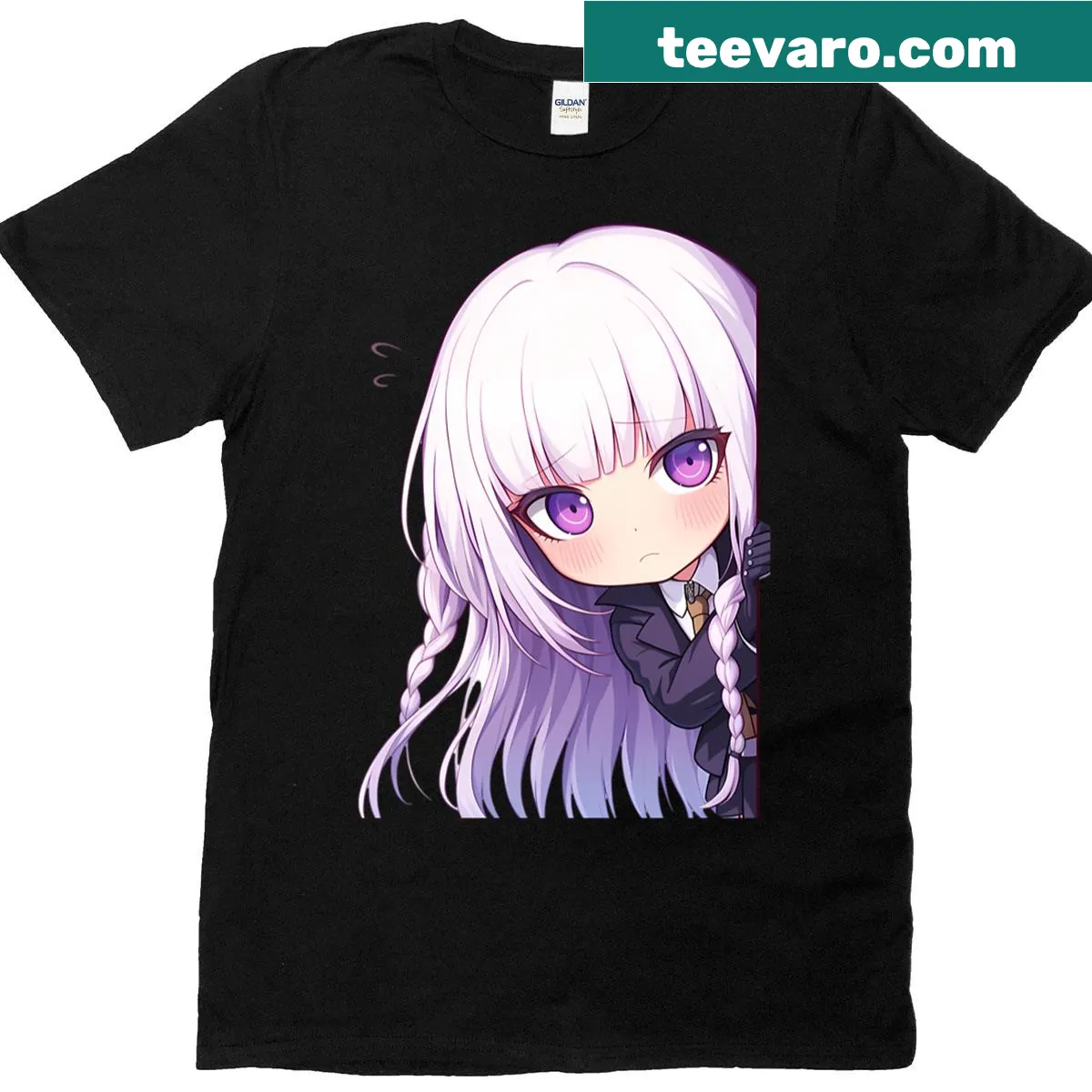 Kawaii T-shirt featuring chibi Kyoko Kirigiri from Danganronpa — on a men's t-shirt
