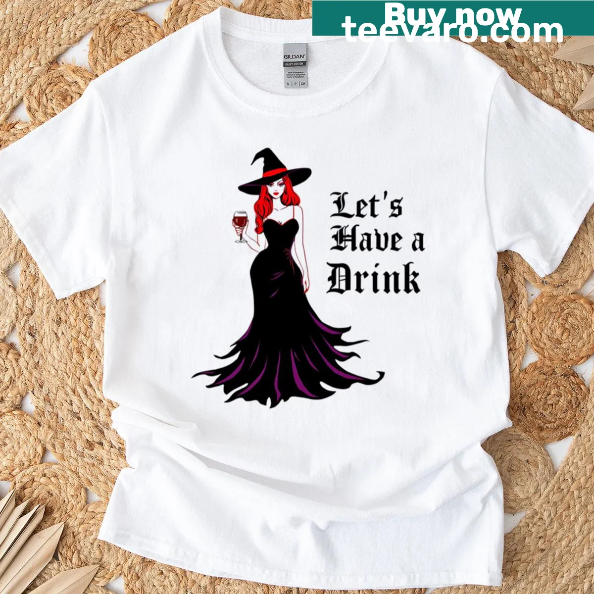 Playful illustration of a sexy witch on an oversized t-shirt — on a men's t-shirt