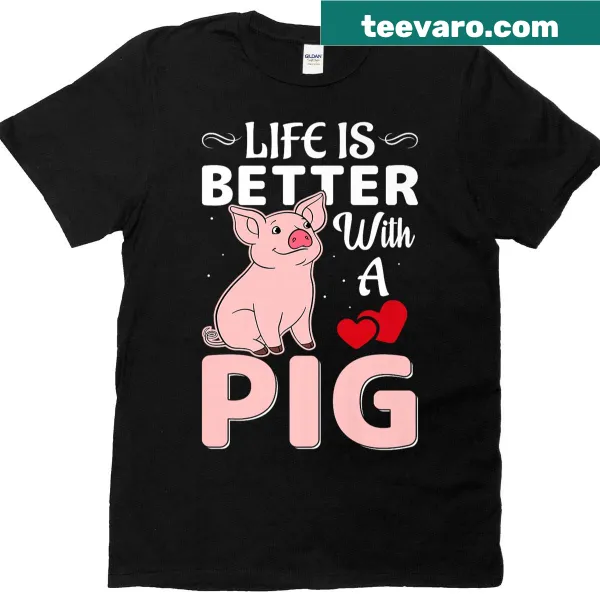 T-shirt with a whimsical pig graphic and text