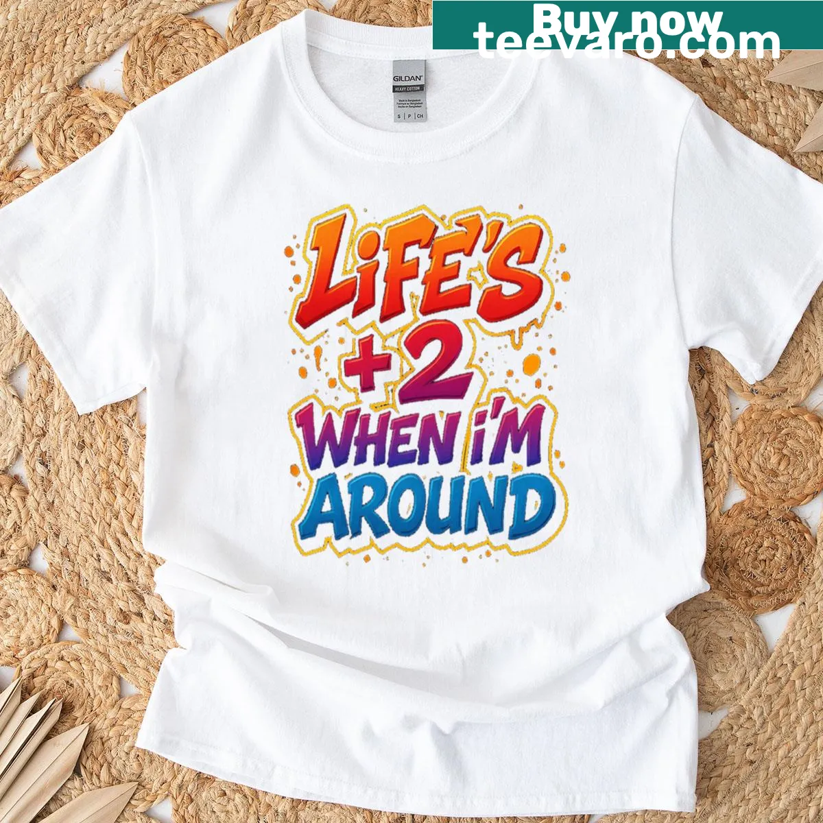 Minimalist text Life Is Plus 2 on a t-shirt — on a men's t-shirt